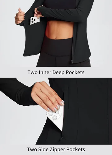 Vista 4 de BALEAF Chaquetas de correr para mujer, con cremallera completa, ajustadas, de secado rápido, ligeras