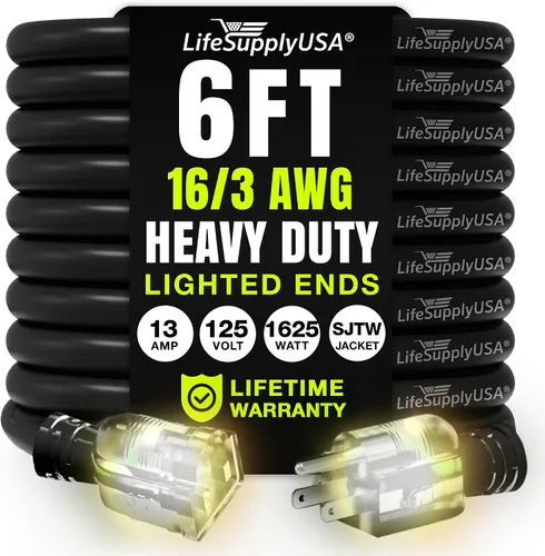 Vista 44 de Cable de extensión SJT de 12/3 300 V con luz LED para uso en interiores y exteriores con enchufe con iluminación LED Amarillo