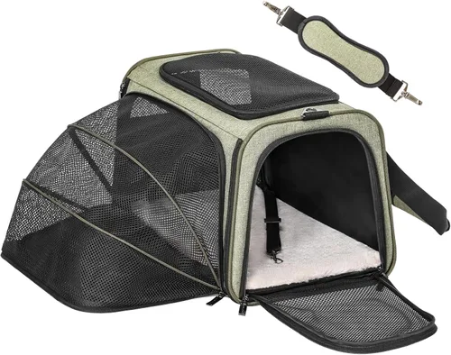 Vista 12 de Petsfit Transportador Expandible para Conejos Transportador para Gatos Pequeños Aprobado por Aerolíneas, 16X10X9 Pulgadas Bolsa de Viaje Portátil