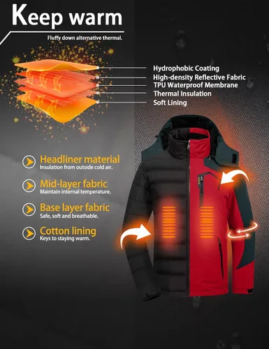 Vista 5 de GEMYSE Chaqueta de nieve impermeable 3 en 1 para hombre, abrigo de invierno aislado