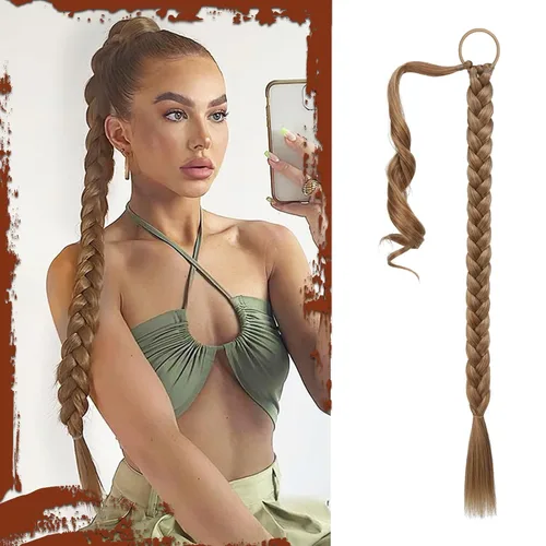 Vista 80 de SOFEIYAN Extensión de cola de caballo trenzada larga con banda elástica y mechón liso envolvente, extensiones de cabello naturales suaves