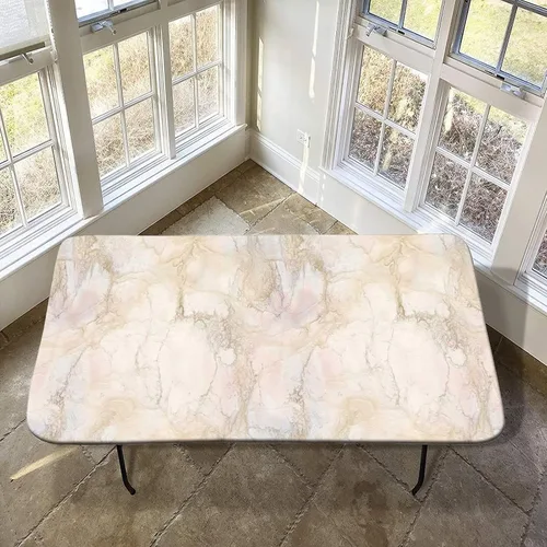 Vista 17 de XISUNYA Mantel de poliéster elástico con diseño de mármol, mantel rectangular de 24 x 36 pulgadas para mesa plegable de 3 pies, mantel ajustable