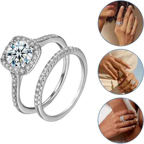 Vista 3 de Anillos de liquidación, 2 en 1 para mujer, joyería de boda, compromiso, regalos
