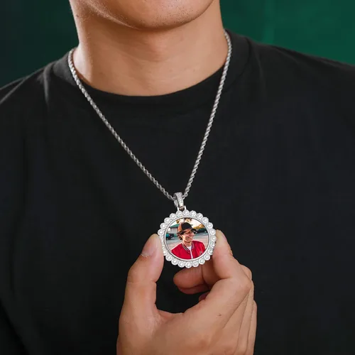 Vista 5 de YIMERAIRE Collar con colgante de imagen de plata de ley 925 para hombres y mujeres, collar personalizado con foto personalizada, collares de plata