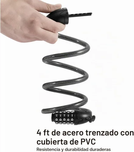 Vista 3 de Flexzion Combinación de cable de bloqueo de bicicleta, cable de bloqueo de bicicleta combinado de 5 dígitos, sin llave, cerradura antirrobo