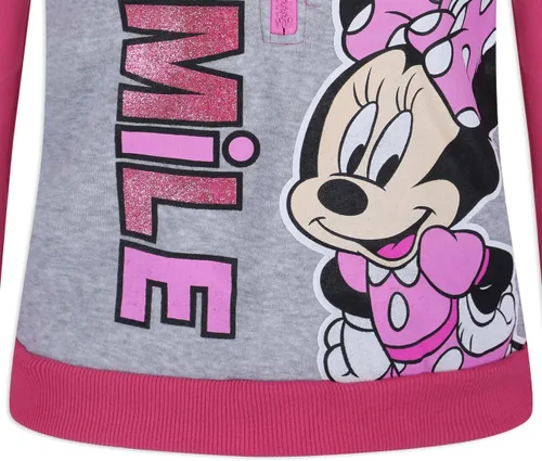 Vista 6 de Disney Minnie Mouse Pullover Half-Zip Fleece Hoodie for Girls, Pink and Gray
