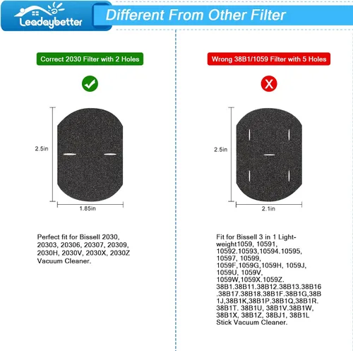 Vista 4 de Leadaybetter Filtro de repuesto para aspiradora Bissell 3 en 1 Lightweight Stick 2030 20303 20306 20307 20309 2030H 2030V 2030X 2030Z 2030L 32 ES