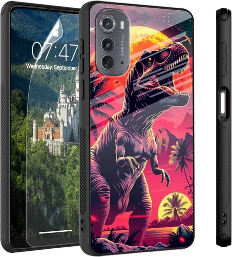 Vista 64 de Funda para Motorola Moto Edge 2022, cubierta trasera de vidrio templado con protector de pantalla, funda protectora a prueba de golpes para Motorola