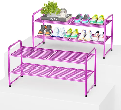 Vista 12 de Zapatero de 2 niveles para armario, organizador de almacenamiento de zapatos extra largo de 44 pulgadas para estantes, metal resistente, fácil