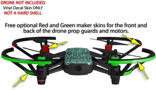 Vista 3 de Skin Wrap 2 Pack para DJI Ryze Tello Drone carpeta garabatos mar verde Drone No Incluidas