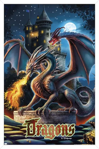 Vista 13 de Trends International PD Moreno - Póster de pared de castillo de dragón, 22.4 pulgadas de largo x 14.7 pulgadas, versión enmarcada en madera