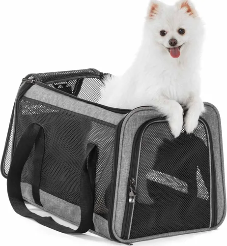 Vista 13 de PETSFIT Transportador de gatos de lados suaves con hebillas de seguridad patentadas, cremalleras bloqueables y correa de seguridad, transportador