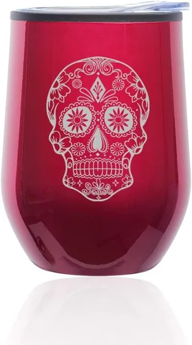 Vista 4 de Vaso de vino sin tallo, taza de viaje de café con tapa, calavera de caramelo de azúcar (oro rosa)