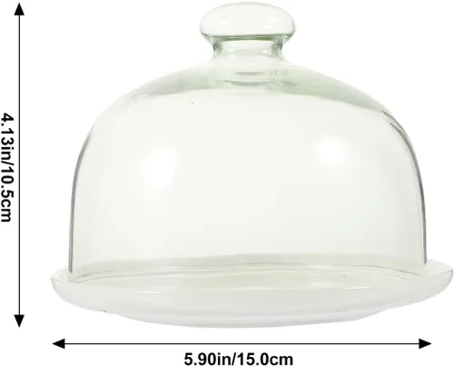 Vista 7 de Zerodeko Cúpula de cristal transparente de 6 pulgadas con bandeja de base de cerámica, mango de campana de cloche, vitrinas, vitrinas, centro