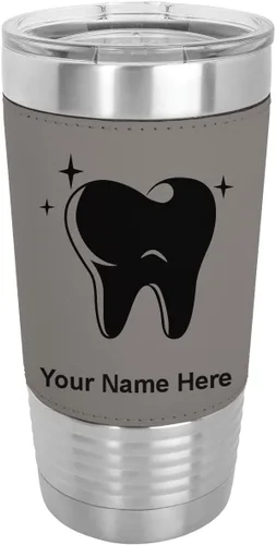 Vista 16 de LaserGram Vaso aislado al vacío de 20 onzas, con dientes, grabado personalizado incluido (piel sintética, estilo béisbol)