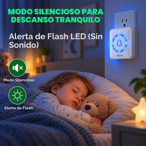 Vista 5 de Timbre inalámbrico con luz, 60 campanillas, color blanco