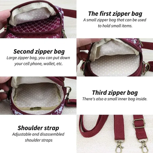Vista 5 de WITERY Bolsa cruzada de lona con múltiples bolsillos, Multi