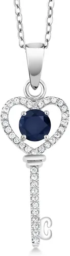 Vista 29 de Gem Stone King Collar con dije de llave de corazón para mujer, plata de ley 925, piedra natal de piedras preciosas, redondo de 0.197 in, con cadena