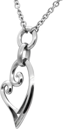 Vista 2 de Controse Collar de corazón de acero inoxidable 316L plateado con colgante de corazón de 20 a 22 pulgadas, cadena ajustable, Acero inoxidable