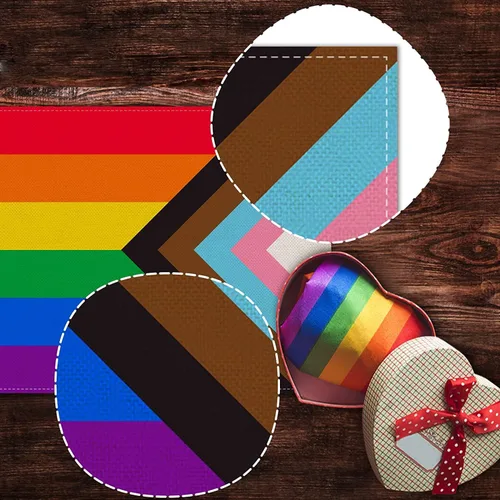 Vista 4 de Nepnuser Camino de mesa rústico arcoíris para el mes del orgullo de junio, decoración de fiesta LGBTQ+, de lino, granja, hogar, comedor, cocina