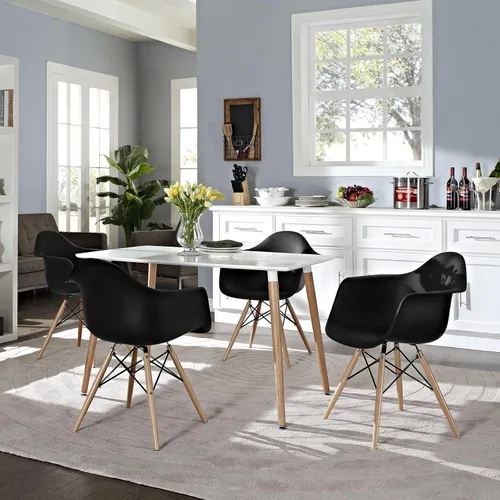 Vista 2 de Modway Sillas laterales piramidales con patas de madera natural en negro - Juego de 4