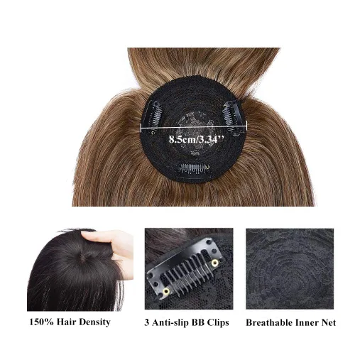 Vista 2 de MY-LADY Extensiones de cabello humano 100 % real para mujer con flequillo, densidad del 150 %, parte media recta para pérdida de cabello, cabello