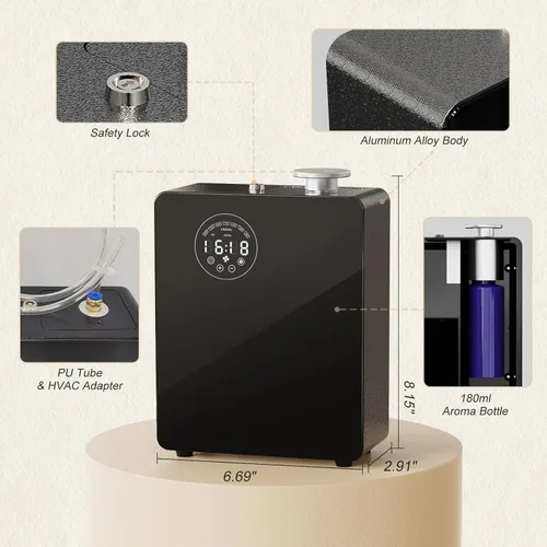Vista 7 de Difusor inteligente sin agua HVAC 3000 pies cuadrados, negro Control táctil y Bluetooth, cuerpo de metal, doble HVAC/diseño portátil para espacios