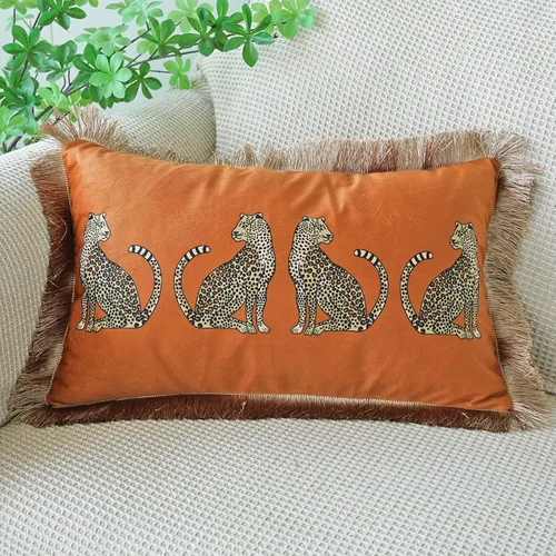 Vista 12 de vctops - Funda de cojín cuadrada con estampado de leopardo, super suave, de terciopelo, con diseño de animales, con borlas, funda decorativa