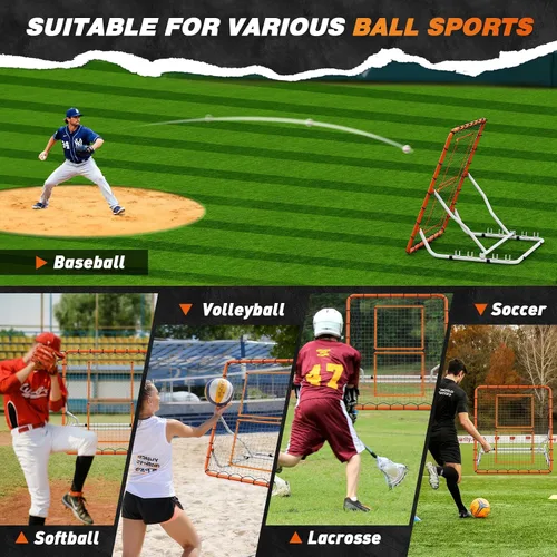 Vista 5 de Baseball Rebounder Net 4x4.5FT with 5 Adjustable Angles,Pro Pitch Back Trainer for Volleyball/Softball/Soccer, Solo Practice for Ground, Line Drive