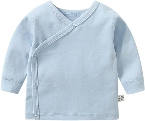 Vista 11 de HAOLUKI Baby Long Sleeve Side-snap Cotton Shirt Unisex Newborn Girls Boys Kimono Tee Shirts Top