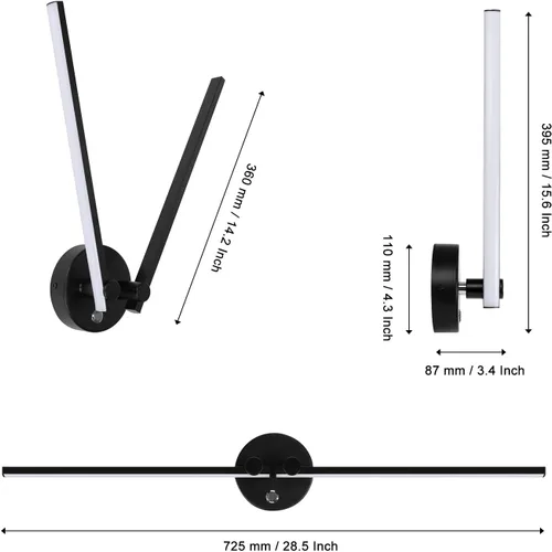 Vista 9 de Kawell Lámpara de pared LED de 12 W cableada con interruptor, brazos giratorios de 300°, iluminación moderna para sala de estar, dormitorio