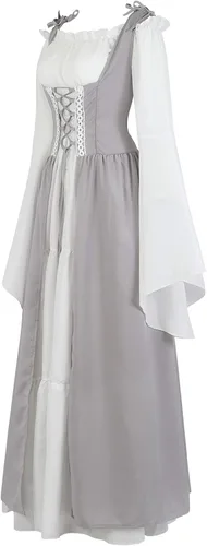 Vista 2 de Disfraz renacentista para mujer, conjunto de vestido irlandés medieval de talle alto y blusa bohemia gótica.