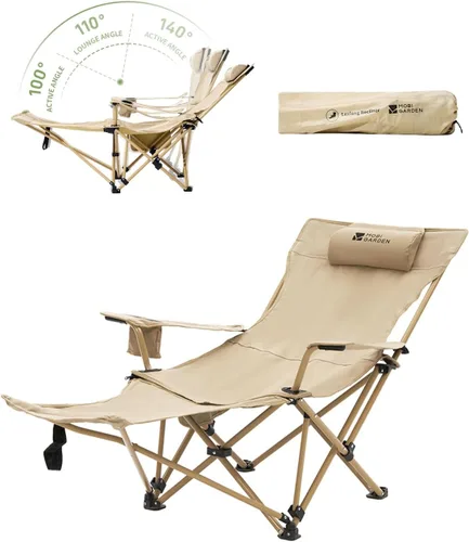 Vista 10 de MOBI GARDEN Silla de camping reclinable con reposapiés, silla lounge plegable ajustable de 4 posiciones para adultos, reposapiés portátil y Negro