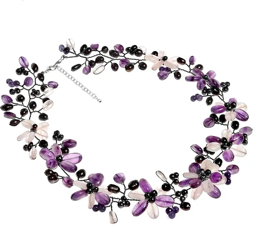 Vista 3 de AeraVida Conjunto de joyas de plata esterlina 925 floral de cuarzo morado y transparente, Plata esterlina, Cuarzo