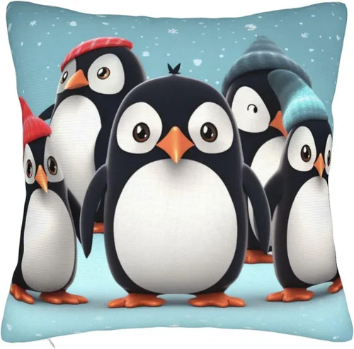 Vista 8 de Fundas de almohada decorativas rústicas con bonitos pingüinos de 18 x 18 pulgadas, funda de almohada suave cuadrada para decoración de sofá