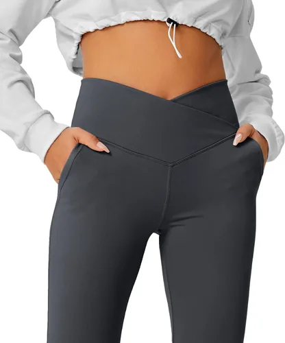 Vista 33 de HEGALY Pantalones de yoga acampanados para mujer, leggings cruzados, suaves, de cintura alta, pantalones casuales de entrenamiento con corte de bota
