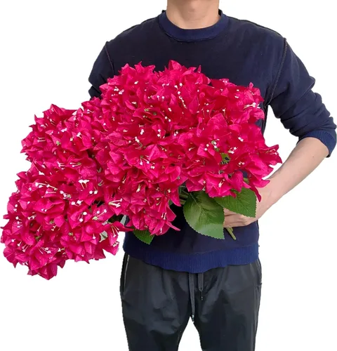 Vista 2 de Juego de 4 ramos de flores artificiales de seda de buganvilla, flores ricas para decoración del hogar, jardín, boda, arbustos de flores sintéticas