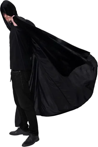 Vista 2 de Myir JUN Halloween Hooded Cape, Velvet Hooded Cloak Vampire Cape Full Length Velvet Cape Cosplay Costume Cloak with Hood Unisex