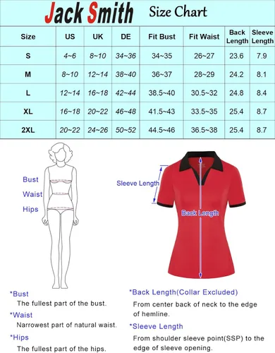 Vista 6 de JACK SMITH Camisas de golf para mujer, UPF 50+, ligeras, de secado rápido, camiseta polo de manga corta para tenis, para exteriores, tallas S-XXL