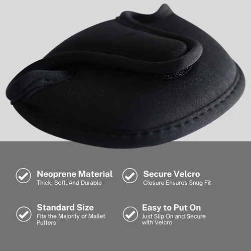 Vista 5 de Funda para cabezal de Putter de color negro. Tamaño estándar. Funda de neopreno perfecta para Mallet Putter. Se adapta a la mayoría de los putters e