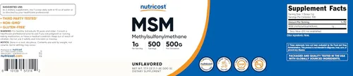 Vista 6 de Nutricost - Polvo puro de MSM 500 gramos (metilsulfonilmetano)