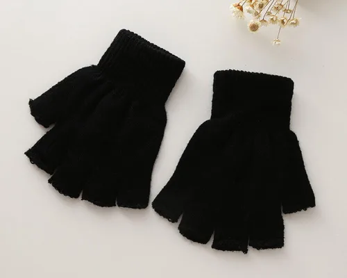 Vista 2 de X&F Guantes de medio dedo de punto sólido para niños y niñas, talla S