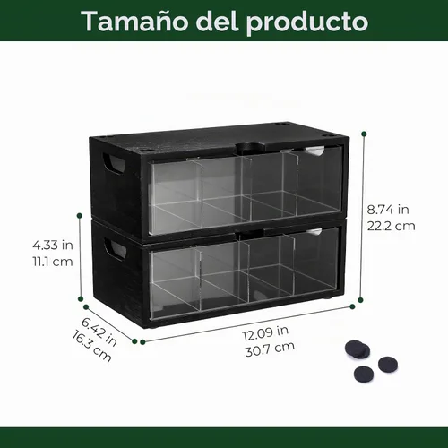 Vista 3 de Organizador apilable de bambú para bolsitas de té, juego de cajas de gran Negro