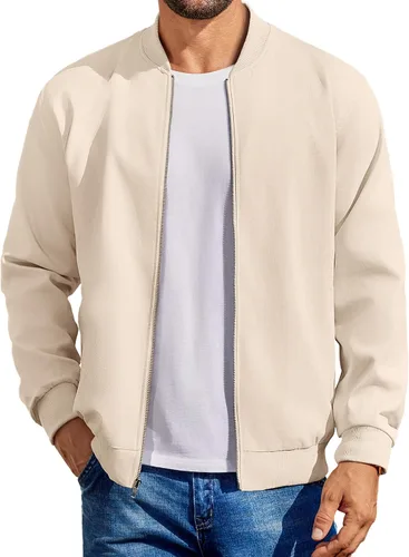 Vista 8 de COOFANDY - Chaqueta bomber de algodón para hombre, ligera, de vuelo, chaquetas casuales de softshell, chaqueta varsity