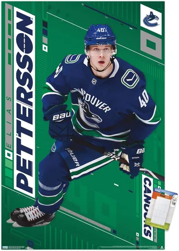 Vista 18 de Trends International NHL Vancouver Canucks - Póster de pared Elias Pettersson 19, 14.725 x 22.375 pulgadas, versión enmarcada de madera de granero