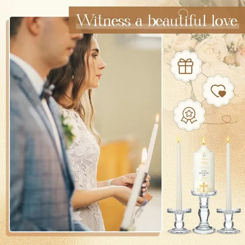 Vista 4 de MTLEE Juego de 3 velas Unity con portavelas para boda, incluye 1 pilar y 2 velas cónicas para ceremonia, accesorios de boda, bautismo, iglesia
