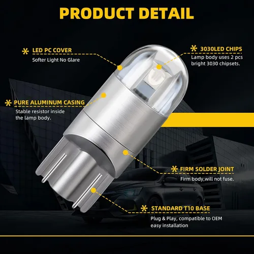 Vista 5 de YM E-Bright T10 194 - Luces LED para interior de automóvil, 168 W5W, 3030 chips 2825, bombilla LED, cúpula, mapa, puerta de maletero, luz de azul