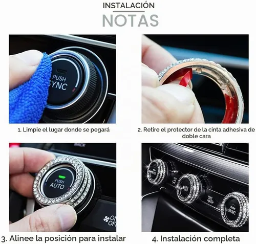 Vista 6 de 3 piezas de cubierta de perilla de interruptor de aire acondicionado brillante con cristales de rhinestone compatible con accesorios Honda 10ª