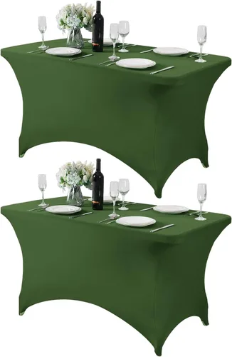 Vista 169 de Mantel de elastano para mesa de 6, 4 o 8 pies, universal, ajustable, para fiestas, banquetes, bodas y eventos, color verde manzana