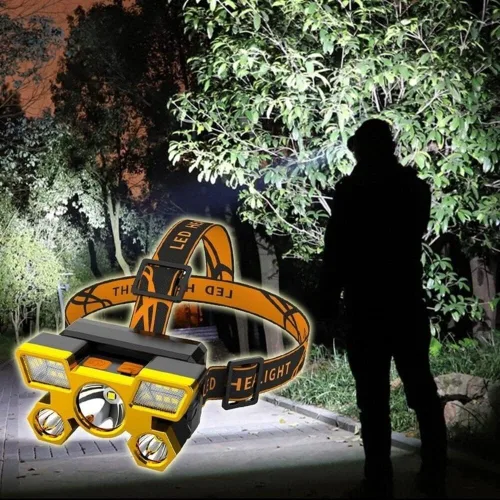Vista 4 de RUNAAJA - Linterna frontal LED COB de 750000 lúmenes, linterna recargable, lámpara de cinco lámparas de diseño súper lejano para correr al aire